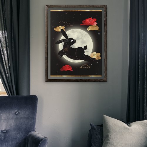 Moon Lunar Year Of The Rabbit Black Red Gold Poster