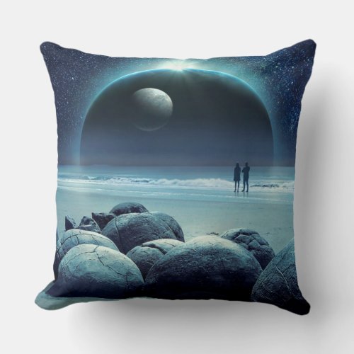 Moon Magic _ Cool Blue Astronomy Pattern Throw Pillow