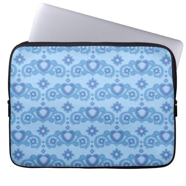 Moon Magic Stars Hearts Celestial Light Blue Laptop Sleeve (Front)