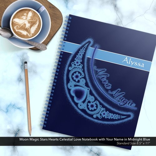 Moon Magic Stars Hearts Celestial Love Name Notebook