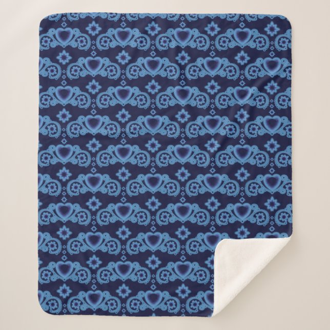 Moon Magic Stars Hearts Celestial Midnight Blue Sherpa Blanket (Front)