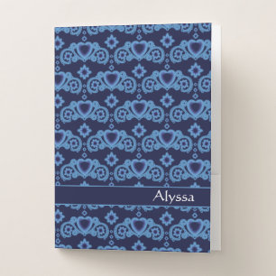 Moon Magic Stars Hearts Name Midnight Blue Pocket Folder