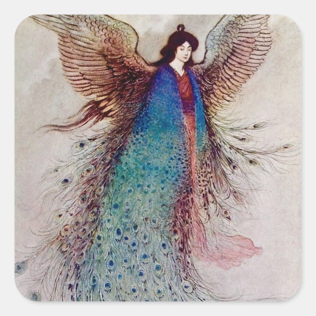 “Moon Maiden” Fairy Art by Warwick Goble Square Sticker (Front)