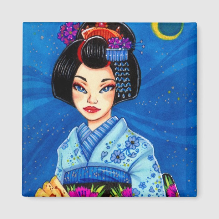 Moon Maiko Magnet, Geisha Japanese Art