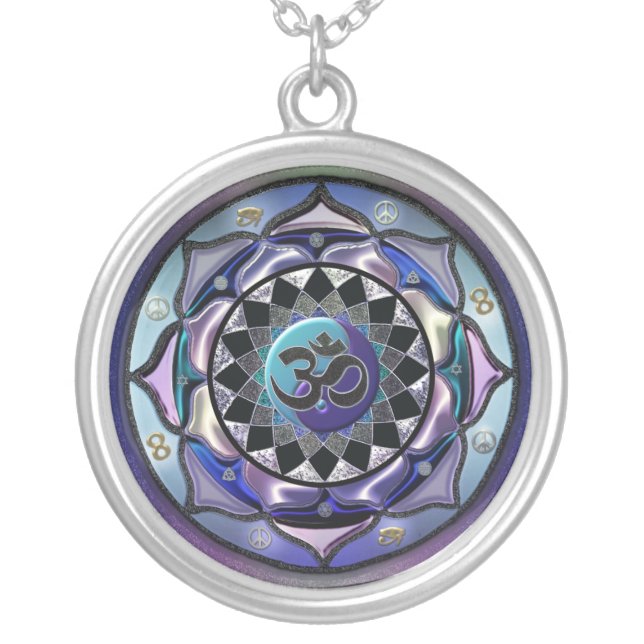 Moon Mandala Cool Toned Symbolic Necklace (Front)