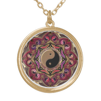 Moon Mandala in Red and Gold Pendant