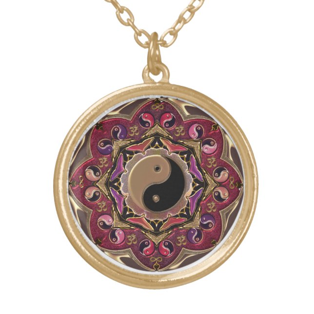 Moon Mandala in Red and Gold Pendant (Front)