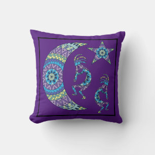 Moon Mandala Kokopelli Throw Pillow
