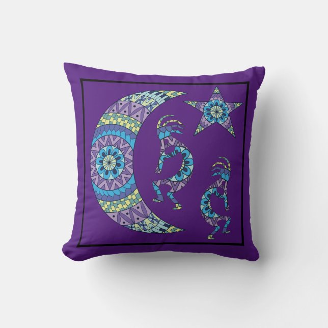 Moon Mandala Kokopelli  Throw Pillow (Front)