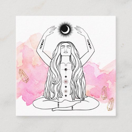  Moon Meditation Luna Goddess Black Gold Square Business Card