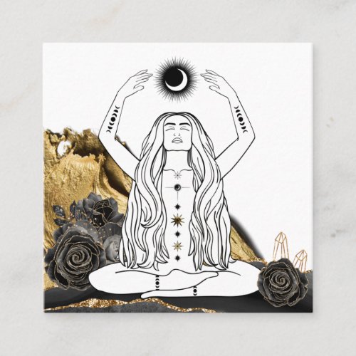 *~* Moon Meditation Luna Rose Goddess Black Gold  Square Business Card