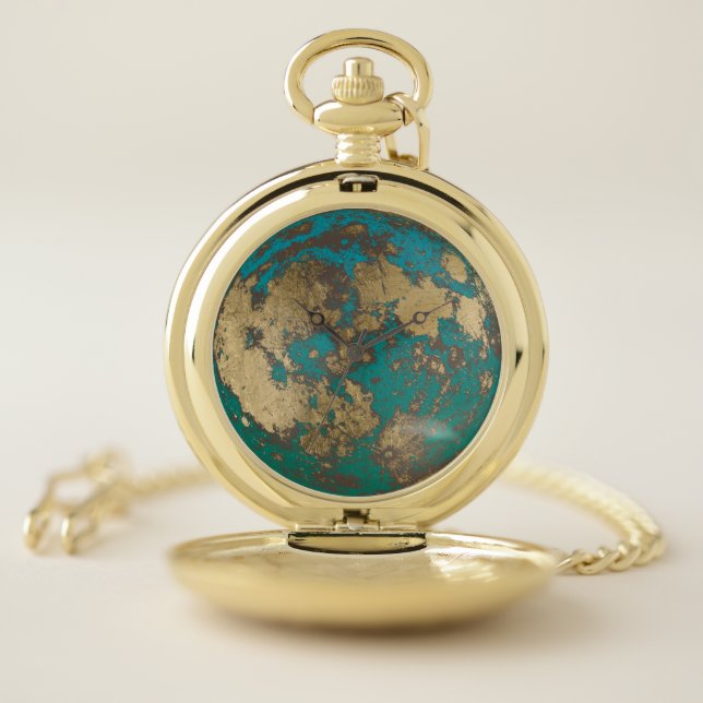 Moon Modern Gold Full Moon Rusty Planet Pocket Watch (Inside)