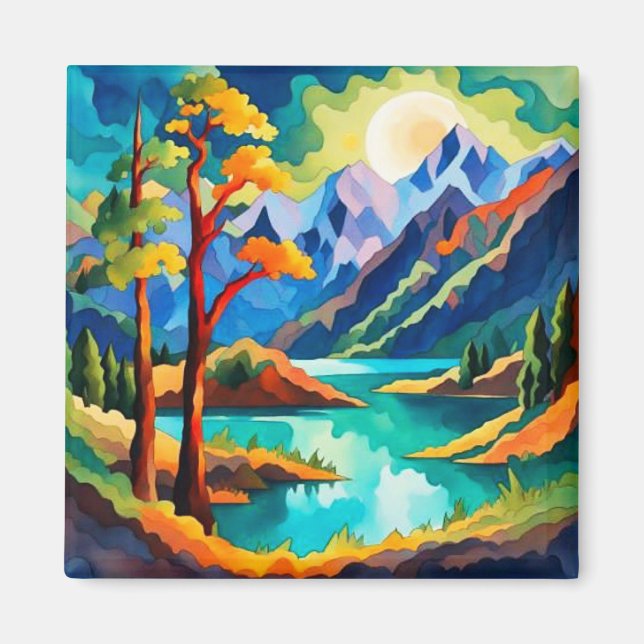 Moon, mountains, lake magnet (Front)