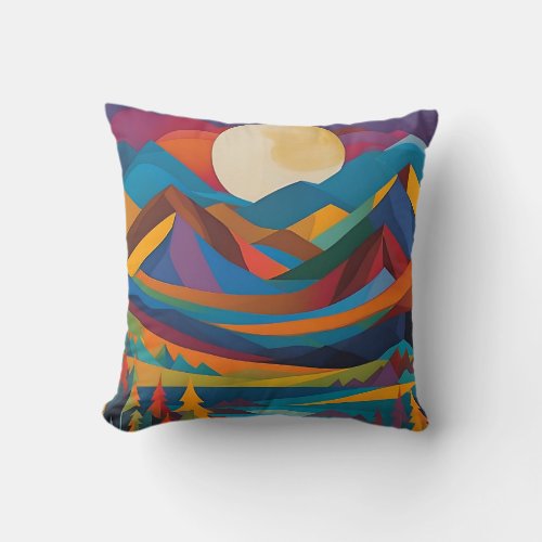 Moon Mountains Trees Throw Pillow