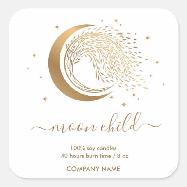 Moon Mystic Witchy Celestial Willow Tree Square Sticker (Front)