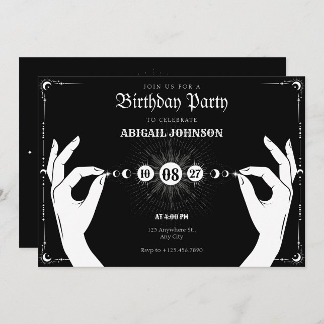 Moon mystical magic hand birthday invitation (Front/Back)