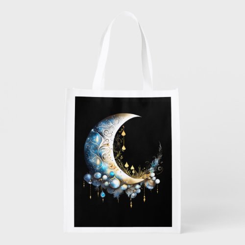 Moon mystical night sky elegant 3D celestial  Grocery Bag