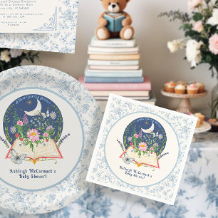 Moon New Chapter Begins Book Butterfly Blue Floral Napkins