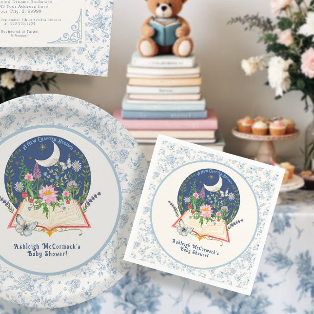 Moon New Chapter Begins Book Butterfly Blue Floral Napkins (Creator Uploaded)