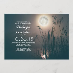 moon night dragonfly &water grass bridal shower invitation