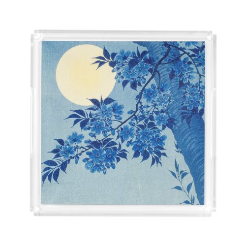 Moon Night Evening Tree Blue Moonlit Acrylic Tray