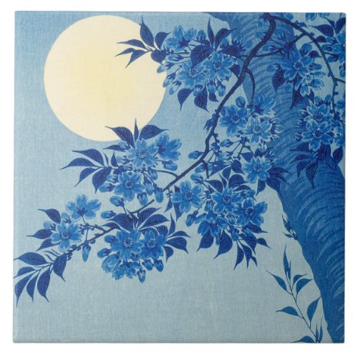 Moon Night Evening Tree Blue Moonlit Ceramic Tile