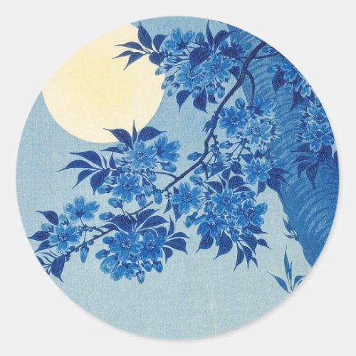 Moon Night Evening Tree Blue Moonlit Classic Round Sticker