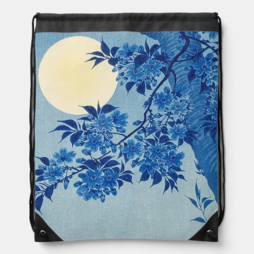Moon Night Evening Tree Blue Moonlit Drawstring Bag