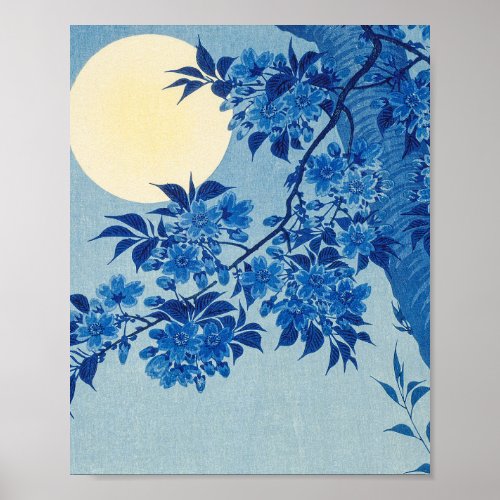 Moon Night Evening Tree Blue Moonlit Poster