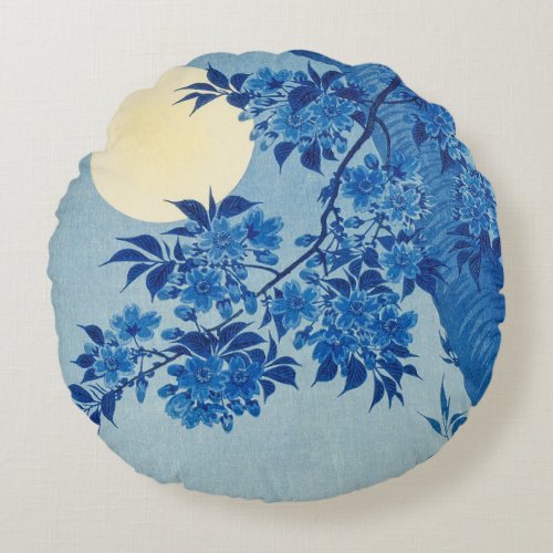 Moon Night Evening Tree Blue Moonlit Round Pillow