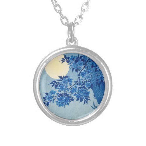 Moon Night Evening Tree Blue Moonlit Silver Plated Necklace