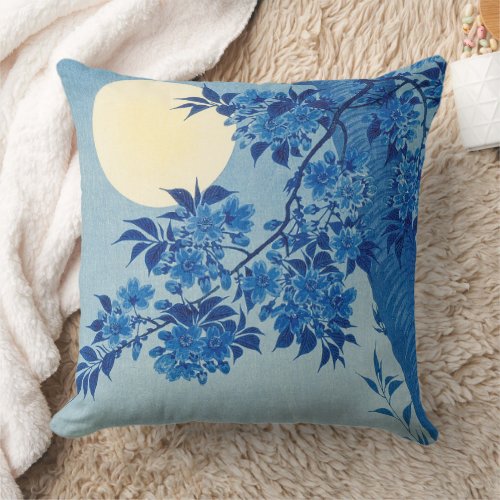 Moon Night Evening Tree Blue Moonlit Throw Pillow