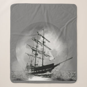 Moon Night Sky Sailing Ship Haunted Graphic art Sherpa Blanket