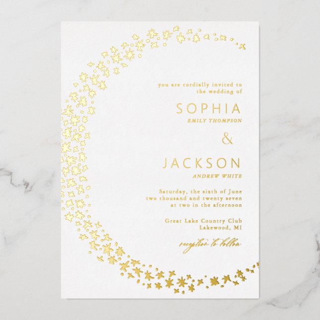 Moon of Stars White Wedding Foil Invitation (Front)