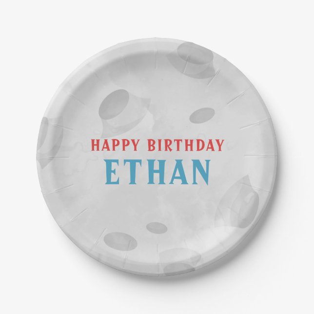 Moon Outer Space Birthday Party Paper Plates (Front)