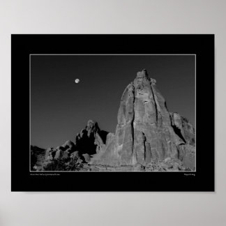 Moon Over Arches Spire Monochrome Poster