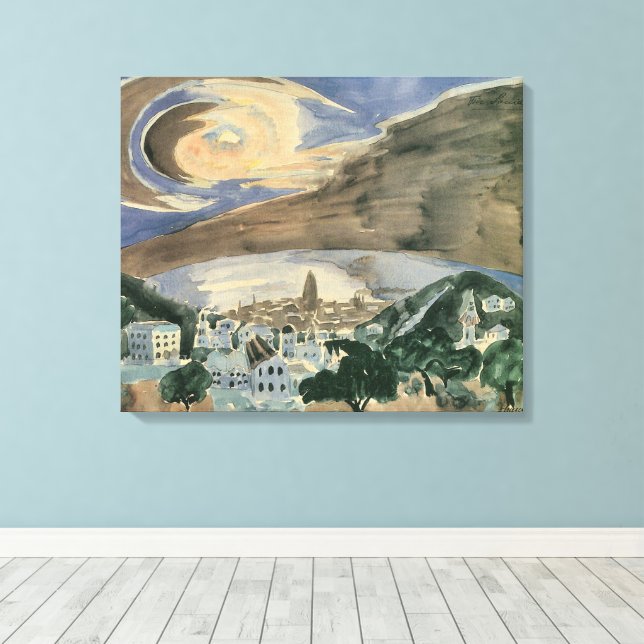 Moon Over Barcelona by Walter Gramatte Canvas Print (Insitu(Wood Floor))