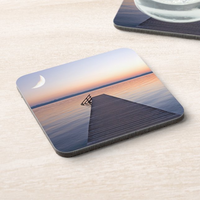 Moon Over Buscharner Footbridge | Starnberg Lake Beverage Coaster (Left Side)