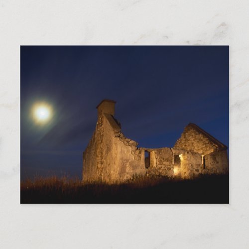 Moon Over Cottage Ruins  County Galway Ireland Postcard