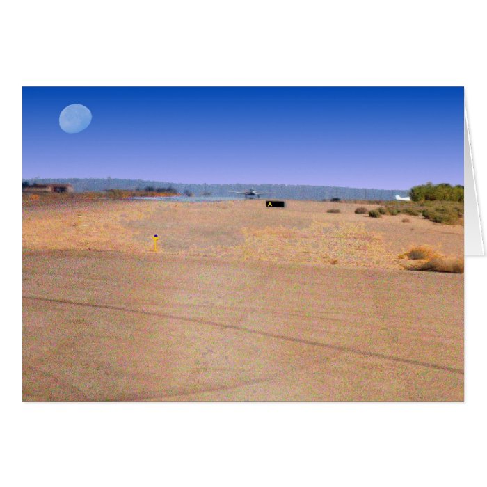 Moon Over Desert Airport Greeting Card