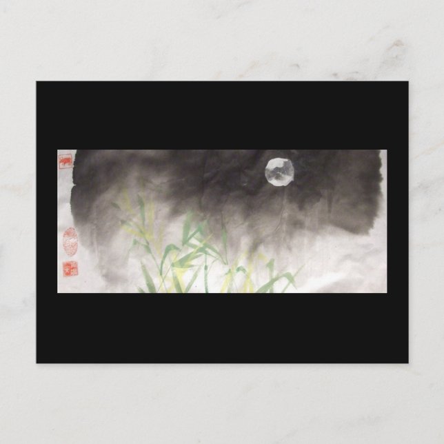 Moon Over Grass Black Postcard (Front)