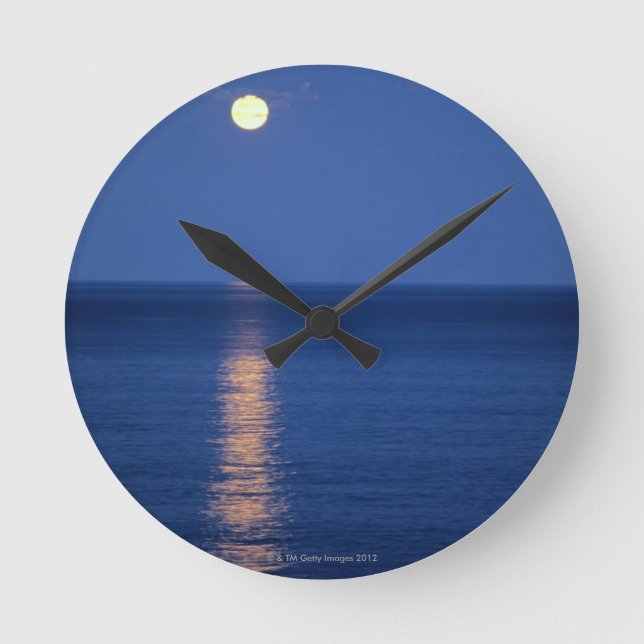 Moon Over Lake at Night Round Clock (Front)
