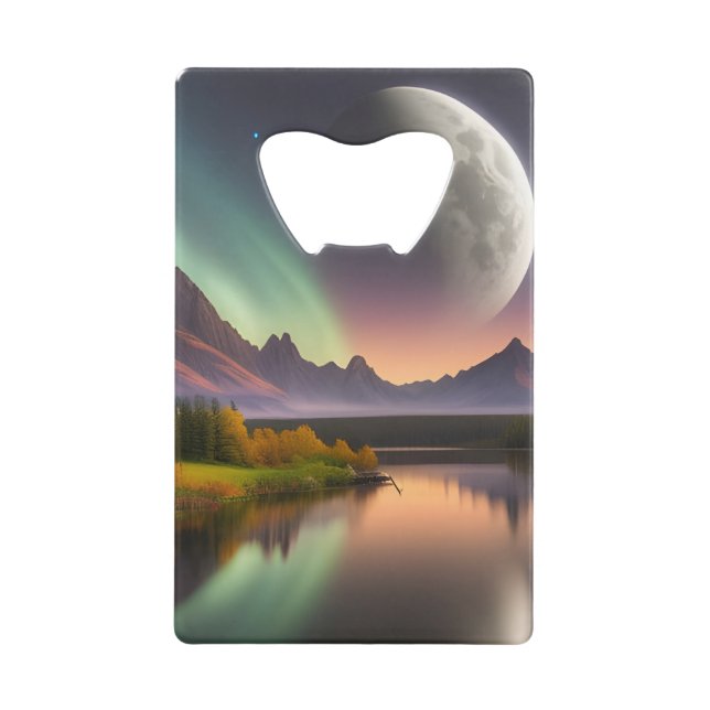 Moon over Mountain Landscape Credit Card Bottle Opener (Front)