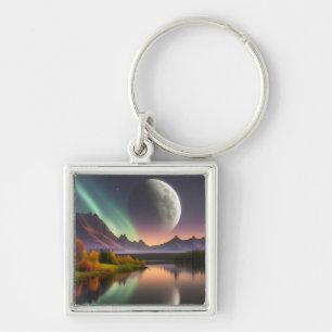 Moon over Mountain Landscape Keychain