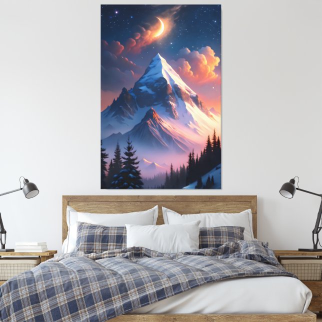 Moon Over Mountains | Celestial Night Print (Insitu(Bedroom))