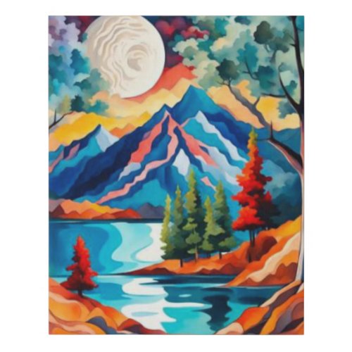 Moon over mountainscape faux canvas print