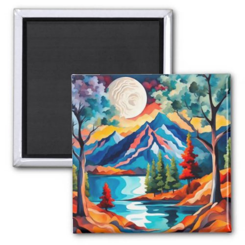 Moon over mountainscape magnet