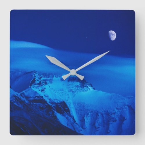 Moon Over Mt Everest Tibet China Square Wall Clock