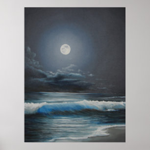 moon over ocean poster
