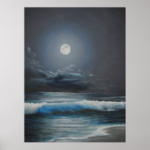 Moon Over Ocean Art Wall Decor Zazzle